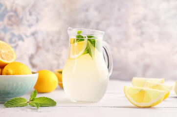 natural homemade lemonade and fresh lemons
