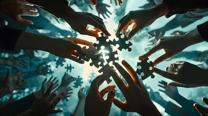 Surreal Assembling a Giant Puzzle in Midair