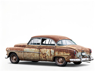 old rusty car isolated on the transparent background.