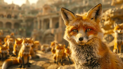 Fototapeta premium Playful foxes in 3D CG