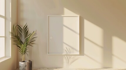 Frame mockup in contemporary minimalist beige room interior