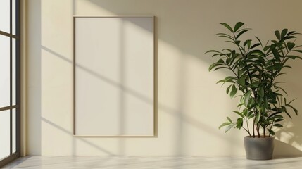 Frame mockup in contemporary minimalist beige room interior