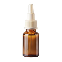 Fototapeta premium Small amber glass dropper bottle with a white cap and dropper. The bottle is empty and suitable for essential oils, serums, or medical liquids. Isolated on transparent background, png.
