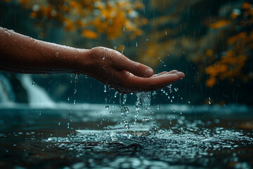 AI generated photo of hand holding water from the river
