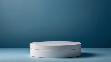 White pedestal on blue background Empty minimal cosmetic