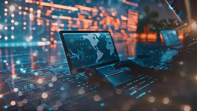 Global business financial planning meeting in office, world economy. Teamwork financial economic growth on global business network proposal marketing professional AI data analytic future management