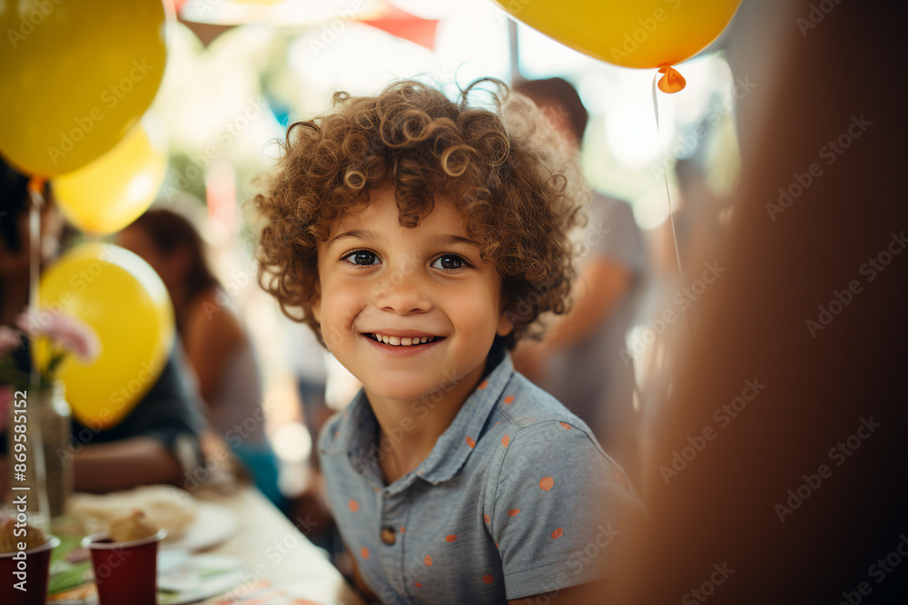 Canvas Prints Generative AI portrait of happy cheerful boy celebrate birthday event cool party