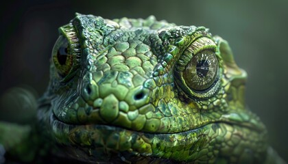 Fototapeta premium Highly Detailed Digital Artwork of Ferocious Green Reptilian Creature with Menacing Eyes