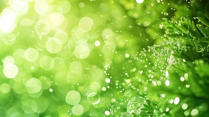 Fototapeta premium Vibrant green foliage with water droplets in bright sunlight