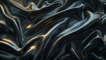 Fototapeta premium Smooth Black Silk Cloth with Elegant Folds Captured with Dramatic Lighting Highlighting Luxurious Texture Background with Copy Space