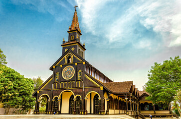 Wooden church in Kontum Vietnam