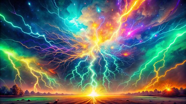 multi colored lightning bolts in the desert