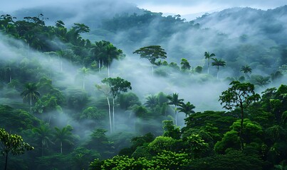 Tropical Rainforest Canopy with Misty Dawn Light, Cut Out