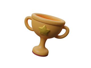 3D trophy cup prize award golden icon isolated on transparent background. Champion trophy, golden cup. Gold winners stars. Sport and business strategy competition. 3d rendering illustration