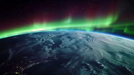 Northern lights, aurora, polar lights, view from Earth orbit