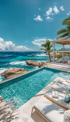 Fototapeta premium a large swimming pool next to the ocean