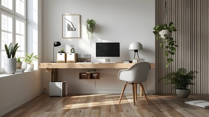 Fototapeta premium Minimalist and Ergonomic Teen Workspace Showcase with 3D Home Mockup
