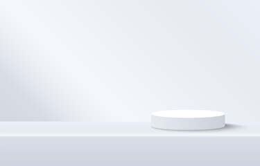 Light realistic 3D podium. Studio showroom pedestal, showcase mockup stage. 3d vector podium for product presentation.