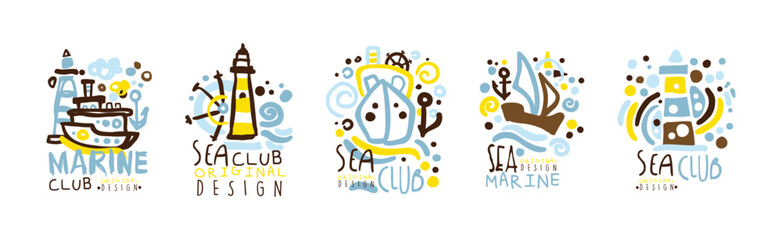 Sea Club Marine Label Original Design Vector Set