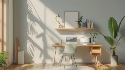 Minimalist and Functional Teen Workspace with Modern Home Mockup in 3D Render