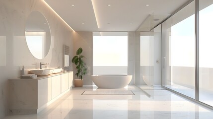 Fototapeta premium Minimalist and Serene Bathroom with Clean Walk-In Shower in Modern Home Mockup