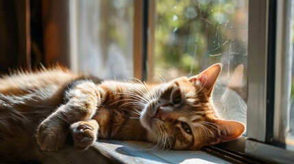 Furry Feline Resting Peacefully by Window in Smoke-Free Home