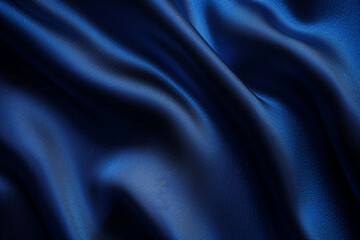 Obraz premium Elegant Navy Blue Silk Background Smooth Shiny Satin with Wavy Folds Dark Fabric Texture for Design