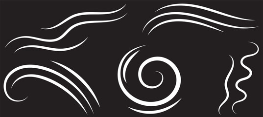 Fototapeta premium Big set of line winds. Air, wind, swirl in doodle illustration style. Vector illustration on white background