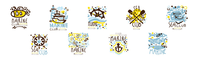 Sea Club Marine Label Original Design Vector Set