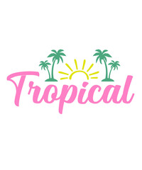 Naklejka premium Tropical typography clip art design on plain white transparent isolated background for sign, decal, card, shirt, hoodie, sweatshirt, apparel, tag, mug, icon, poster or badge