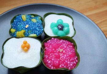 Delectable Thai Coconut Pudding with Two Layers Called Khanom Tako in Traditional Version and Upside-down Version