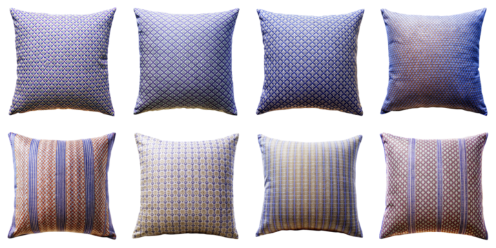 Pillow or sofa cussion blue patterns on transparent background PNG file