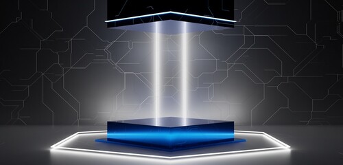 technology stage Square base, sci-fi stand, display, showroom, 3D illustration