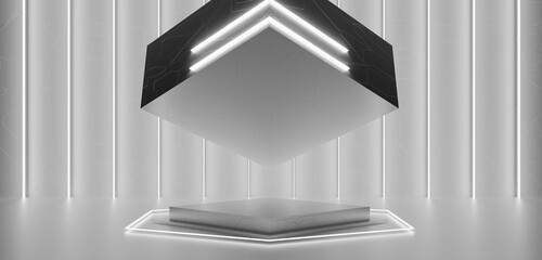 technology stage Square base, sci-fi stand, display, showroom, 3D illustration