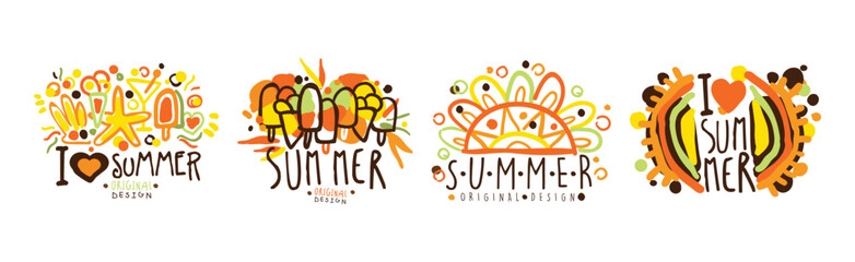 Fototapeta premium Summer Label and Original Design Bright Logo Vector Set