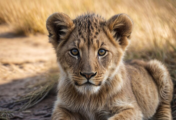 Naklejka premium Cute image of baby lion