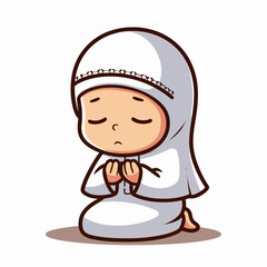 Obraz premium vector art illustration of a cute Muslim girl is praying alone