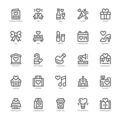 Wedding icon pack for your website, mobile, presentation, and logo design. Wedding icon outline design. Vector graphics illustration and editable stroke.