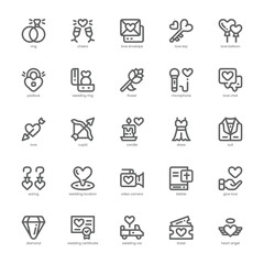 Wedding icon pack for your website, mobile, presentation, and logo design. Wedding icon outline design. Vector graphics illustration and editable stroke.