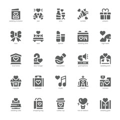 Wedding icon pack for your website, mobile, presentation, and logo design. Wedding icon glyph design. Vector graphics illustration and editable stroke.