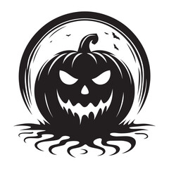 Halloween scary face pumpkin silhouette vector illustration isolated on white background