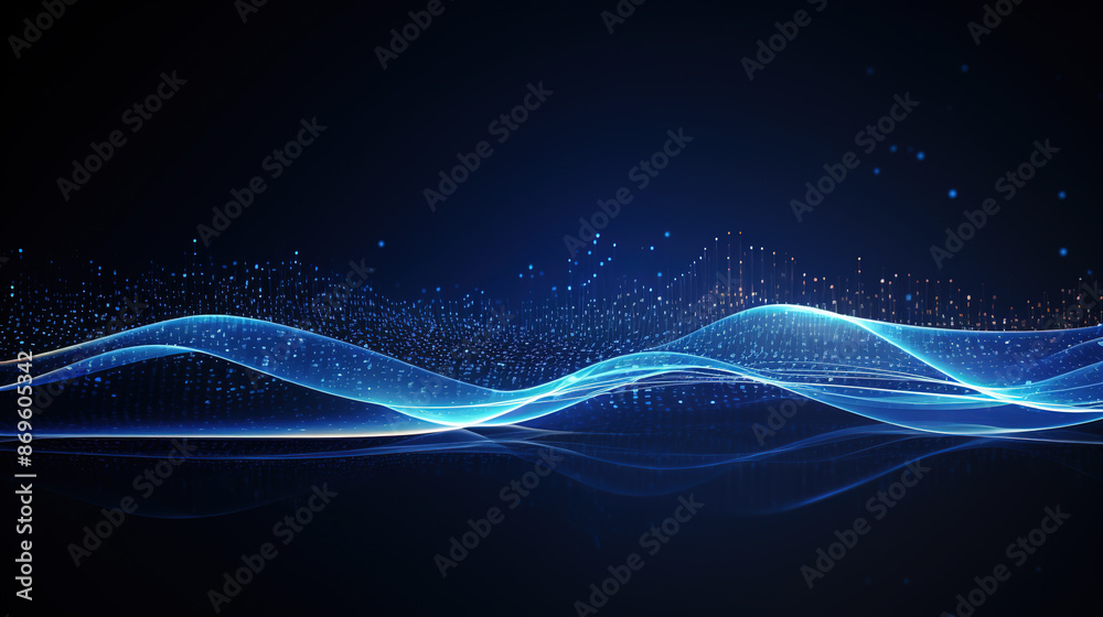 Wall mural Luminous blue ribbon abstract technology background against a black background