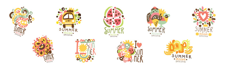 Summer Label and Original Design Bright Logo Vector Set