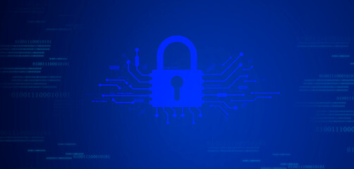 A padlock on gradient blue numeric digits background.