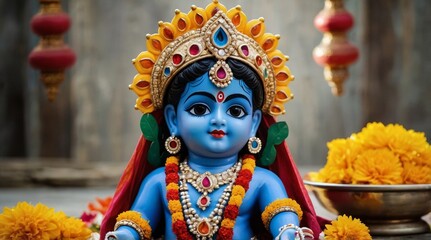 Fototapeta premium Ethnic hindu shree krishna janmashtami festival background