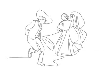 Couple dancing traditional mexican dance. Mexican culture concept one-line drawing