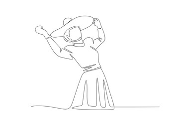 Woman dancing with sombrero hat. Mexican culture concept one-line drawing