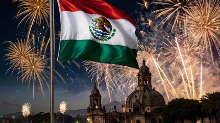 Independencia de mxico with flags and fireworks