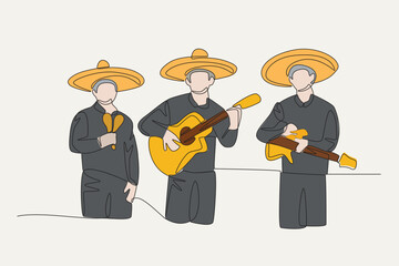 Colored traditional Mexican musician. Mexican culture concept one-line drawing