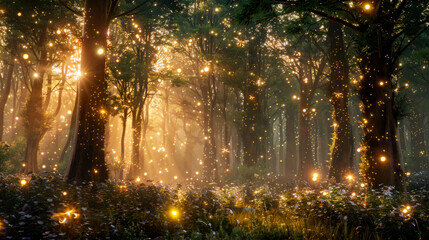 a beautiful forest background, elf living, river, mystery cozy lighting.
